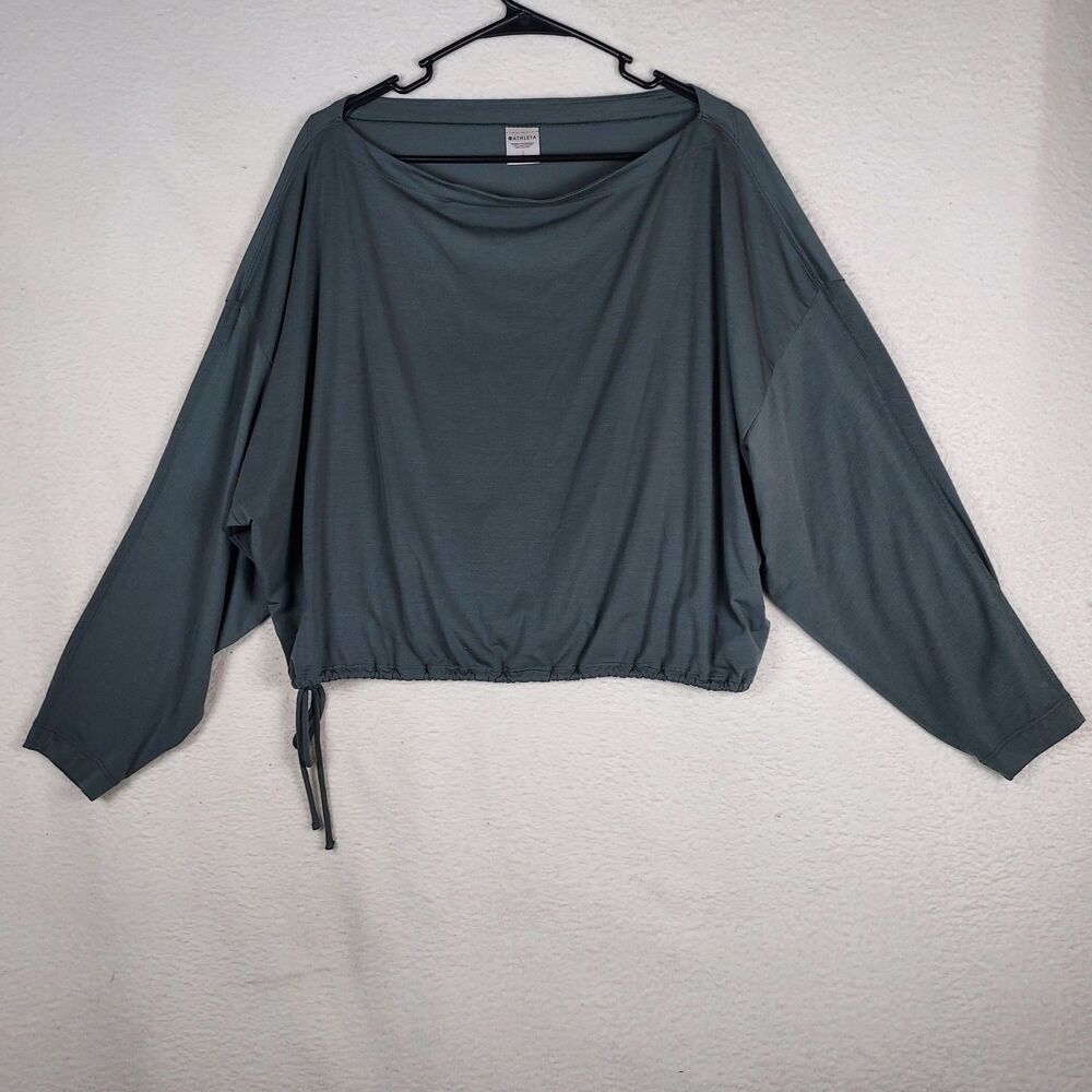 Athleta Women’s Large Teal Pullover Top Drawstring Waist Lightweight Lounge